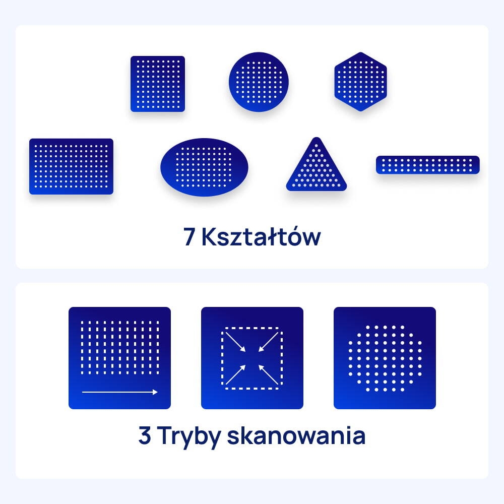 7 KSZTAŁTÓW + 3 TRYBY SKANOWANIA