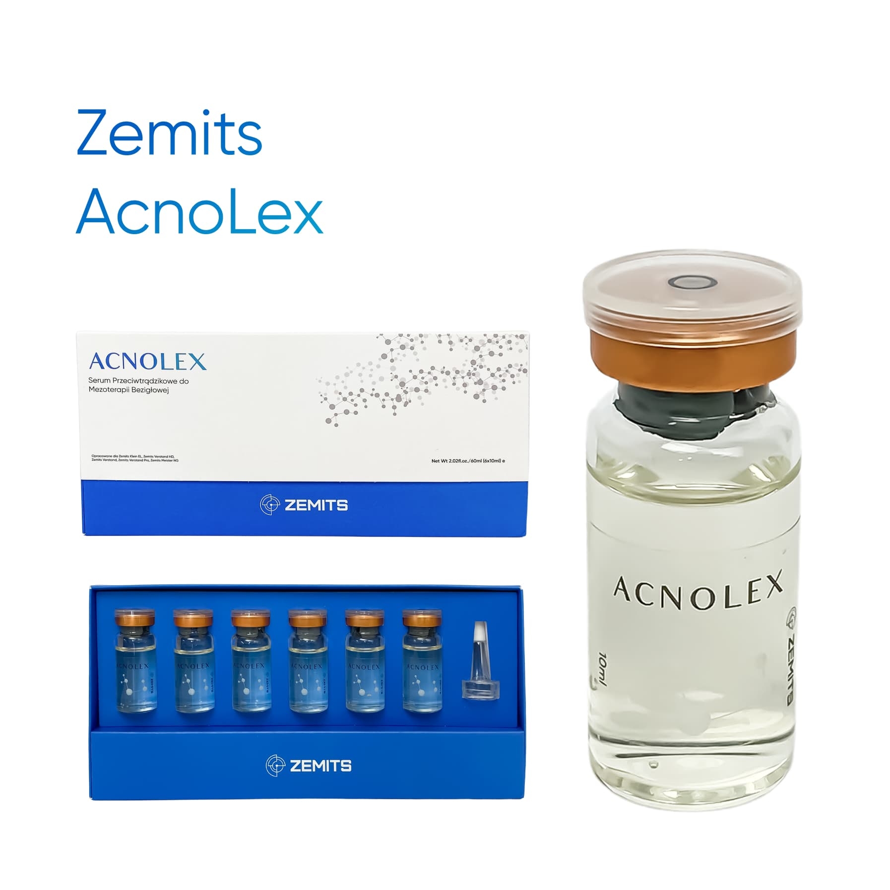 ﻿Serum przeciwbakteryjne na trądzik do mezoterapii bezigłowej (elektroporacja) 6 ampułek po 10 ml Zemits Acnolex